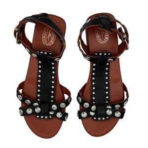 Triver Flight Studded Leather Crossover T-Strap Ankle Strap Sandal Size 36.5